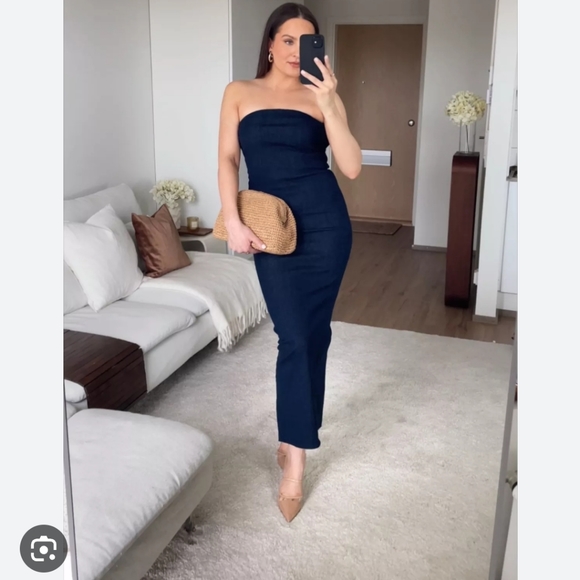 Zara * FITTED  DENIM DRESS BLUE - Picture 11 of 16